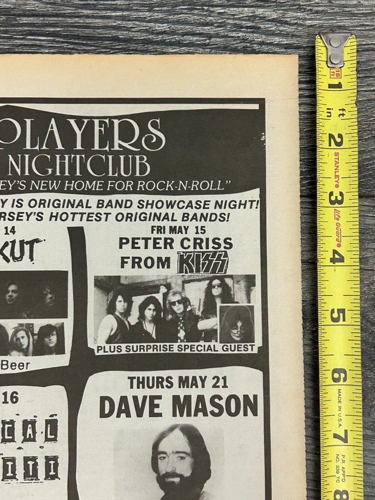 KISS Concert Ad Advert PETER CRISS Tour 1992 Players Nightclub NJ Vintage Kiss D