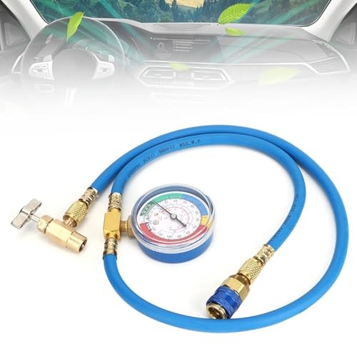 R134A Recharge Hose Kit with Gauge, AC Refrigerant Charge Hose, Self-Sealing R