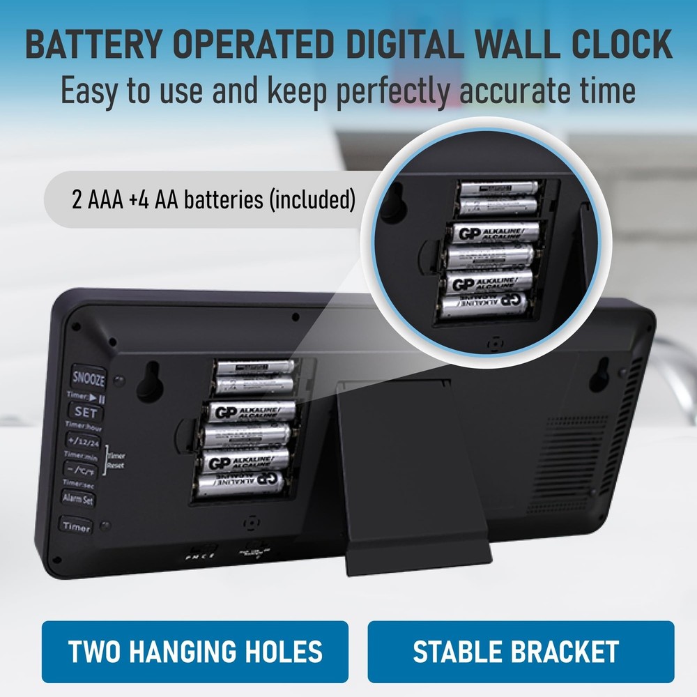 TXL Atomic Clock with Backlight, 14.2" Large Digital Wall Clock Battery Opera...