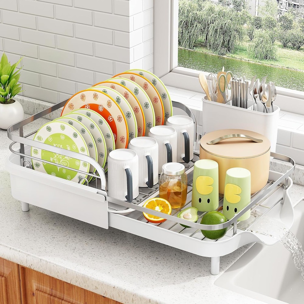 Dish Drying Rack Expandable Dish Rack Kitchen Counter Rust-Resistant Dish