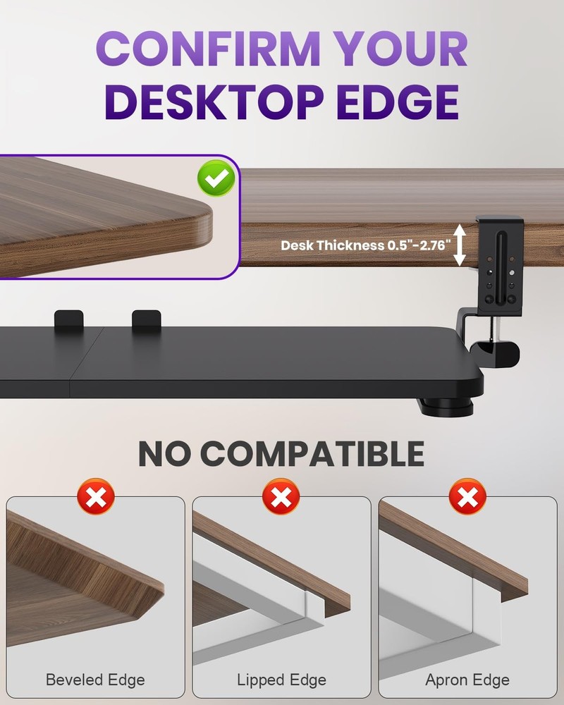Ergonomic Mouse & Keyboard Tray Under Desk Pull Out with Adjustable C-clamp 2...