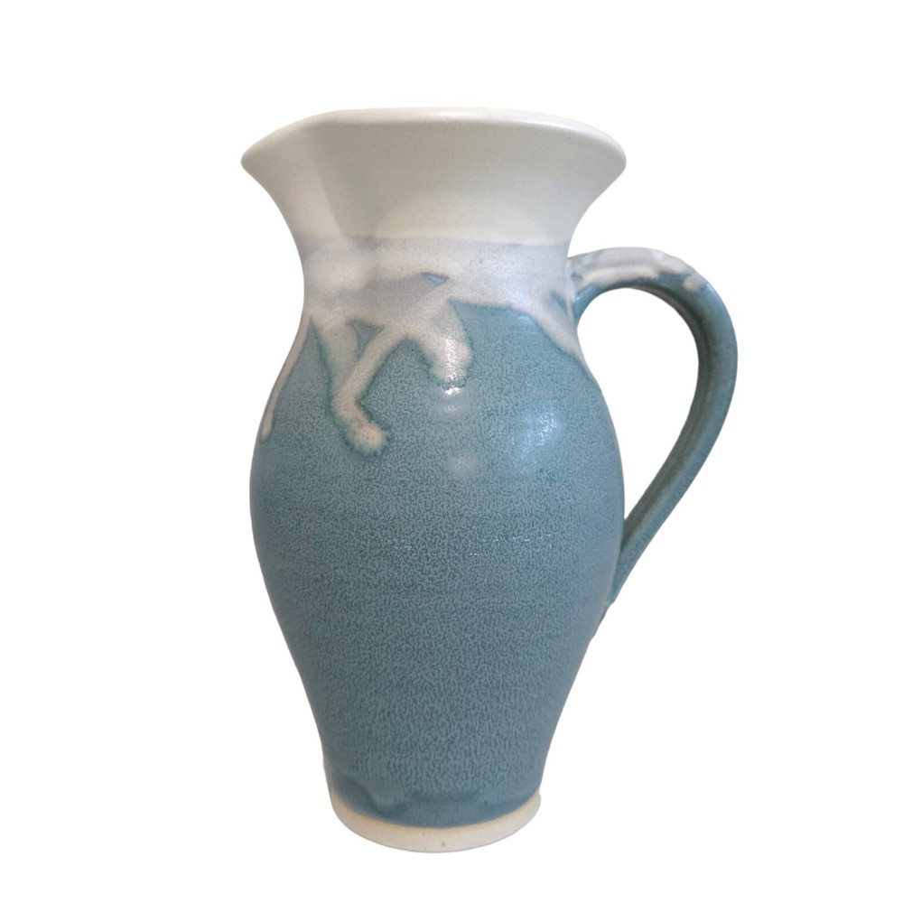 Handmade Pottery Pitcher Drip Glaze Blue White