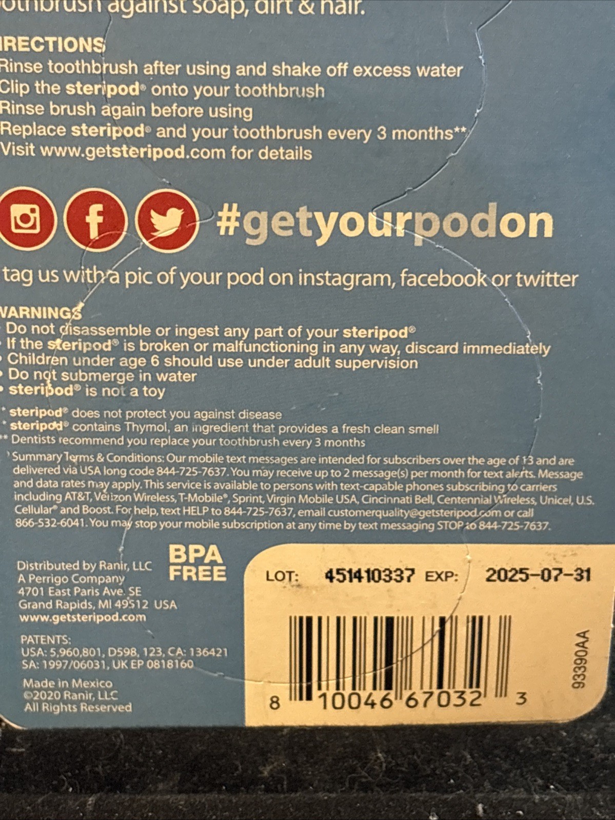 Steripod Clip-On Toothbrush Protector, 2 Count (EXP 7/25) Assorted Colors