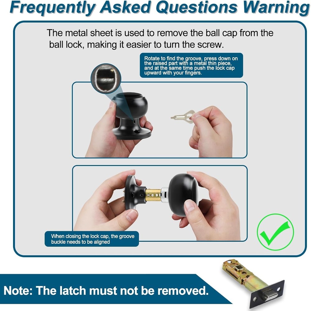 RAZCC 4-Pack Matte Black Passage Door Knobs, Interior Round Handles for Hallway/