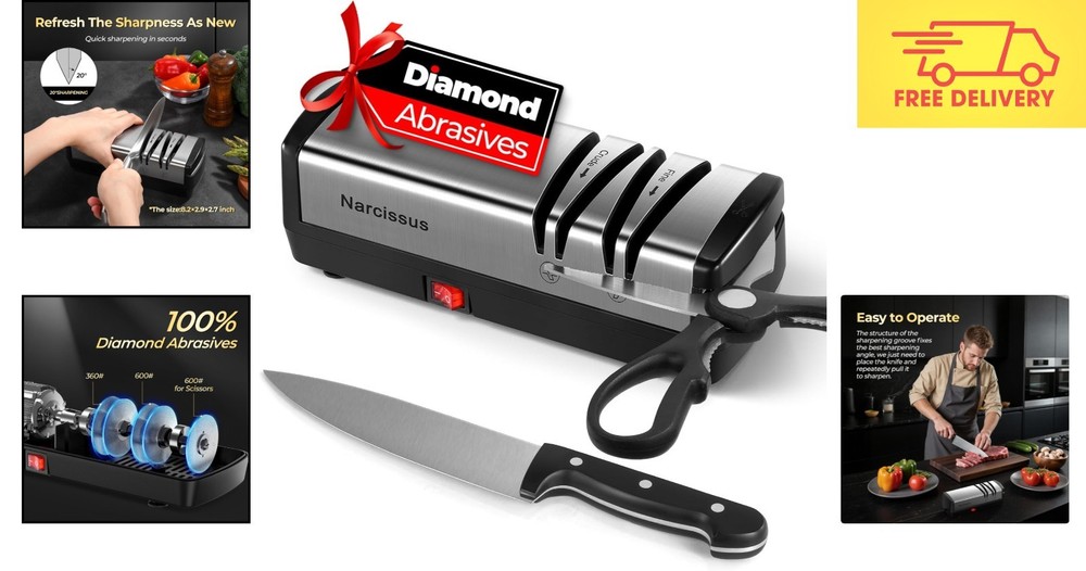Professional Electric Knife Sharpener for Stainless & Ceramic Knives – Silver