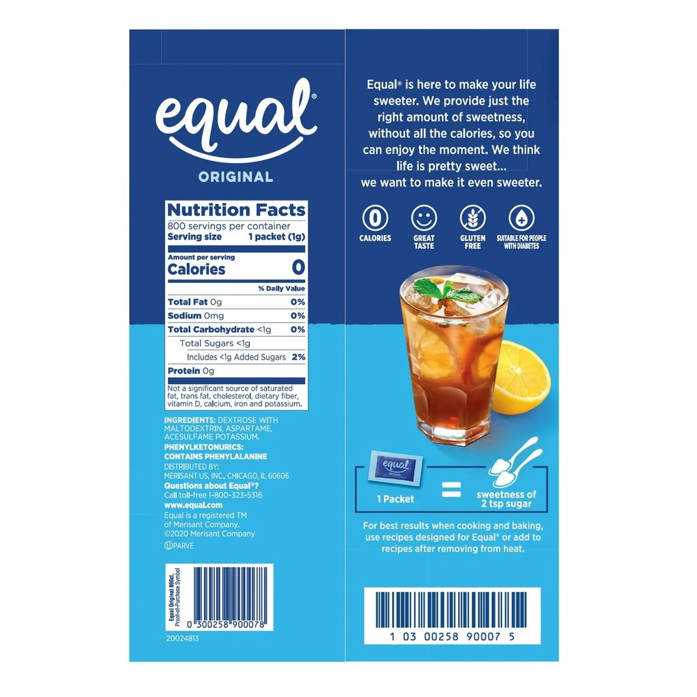 EQUAL Zero Calorie Sweetener, Sugar Substitute, 800 Packets