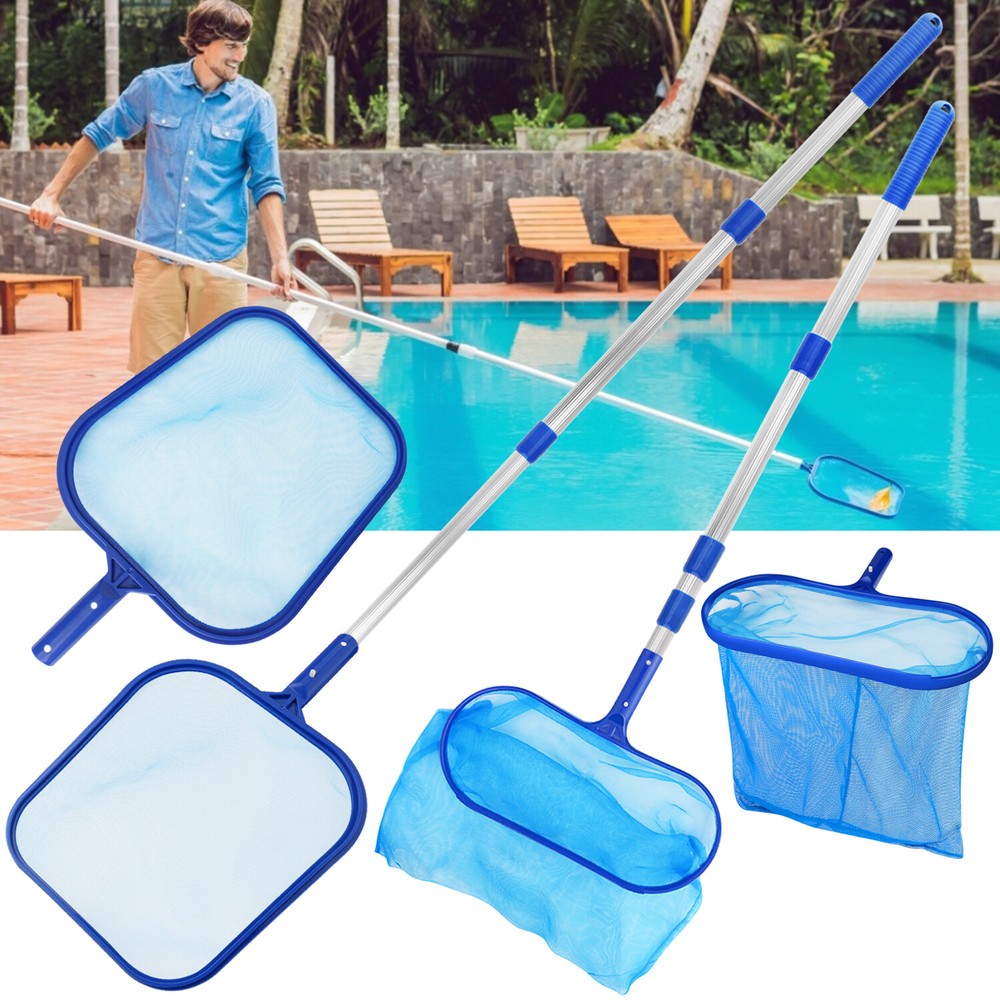Pool Cleaning Tool Leaf Skimmer Flat Deep Bag Rake Net Leaves Mesh Pole Net Kits