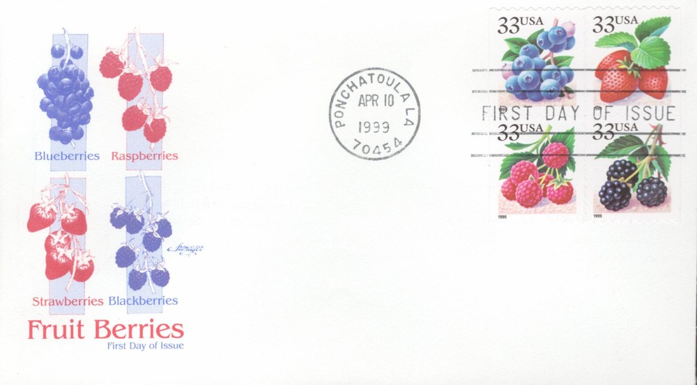1999 FDC - Scott# 3297-97 - Fruit Berries - Artmaster Cachet