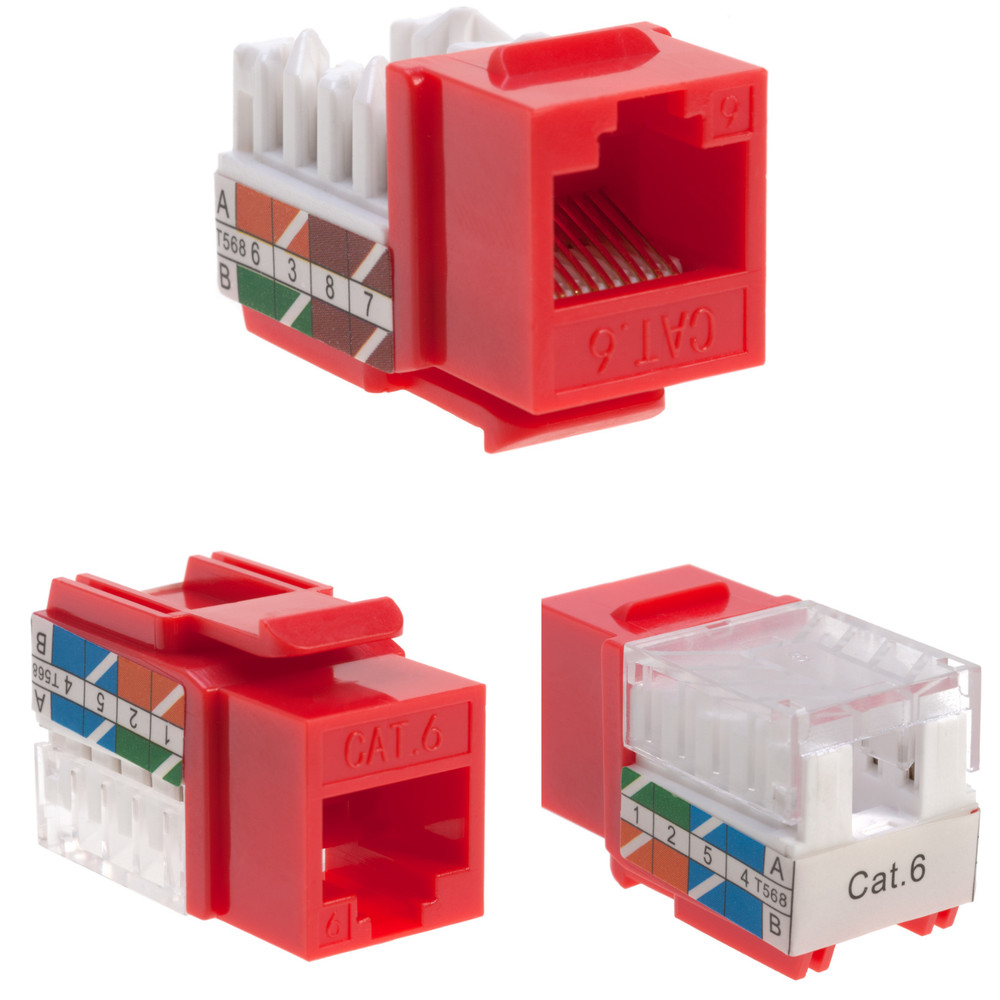 50 pcs Cat6 Punchdown Keystone Jack Red 45 Degree Angle Ethernet Network PACK