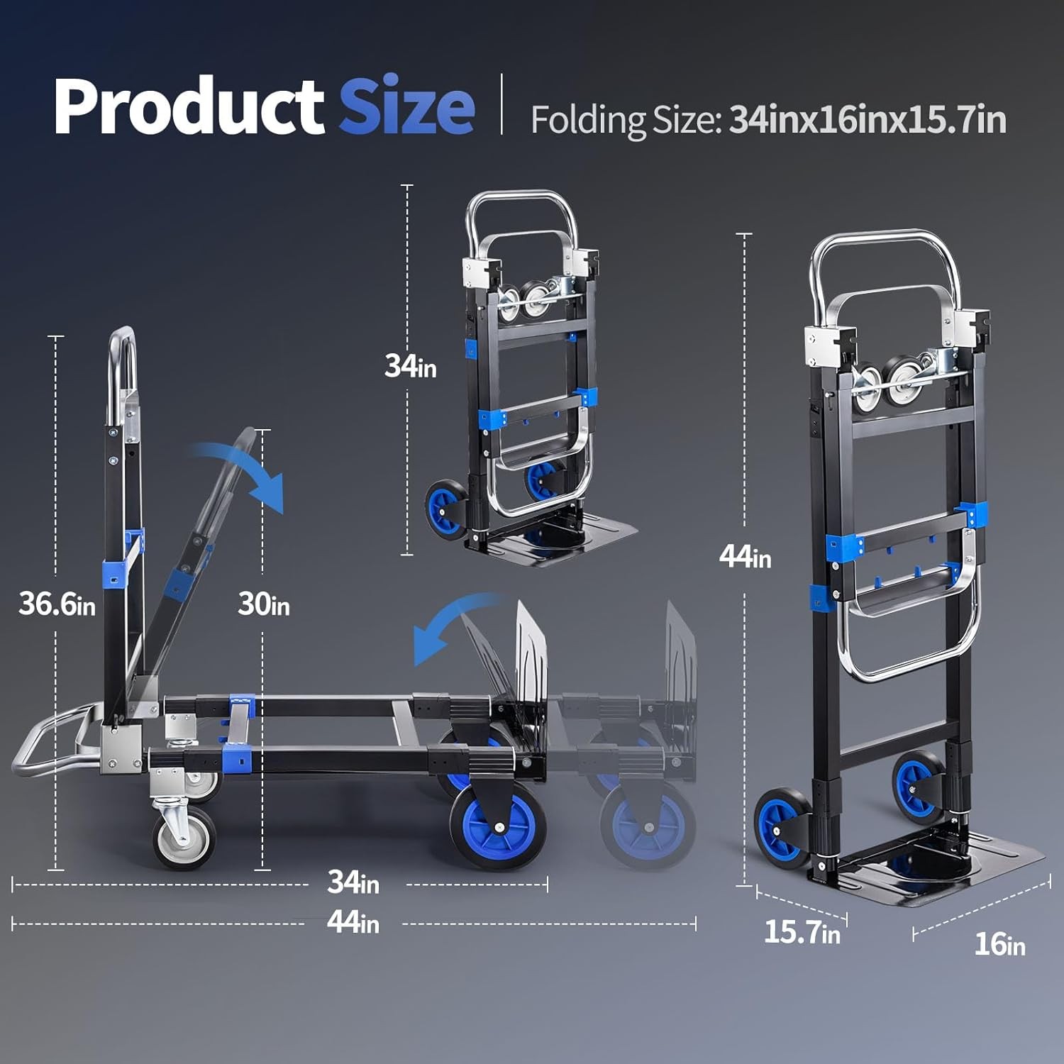 Heavy Duty Aluminum Convertible Hand Truck 3 in 1 Folding Dolly Cart 660 lbs