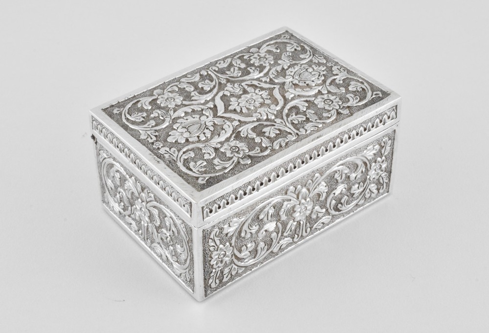 Antique Anglo Indian Solid Silver Hinged Box, Kashmir, c1900