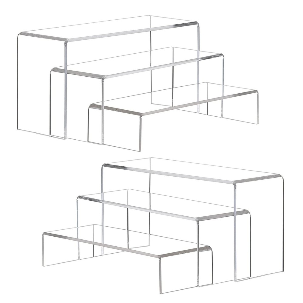 Large Acrylic Display Risers, 2 Sets(11.2”L~11.6”L~12”L) Clear Rectangular Sh...