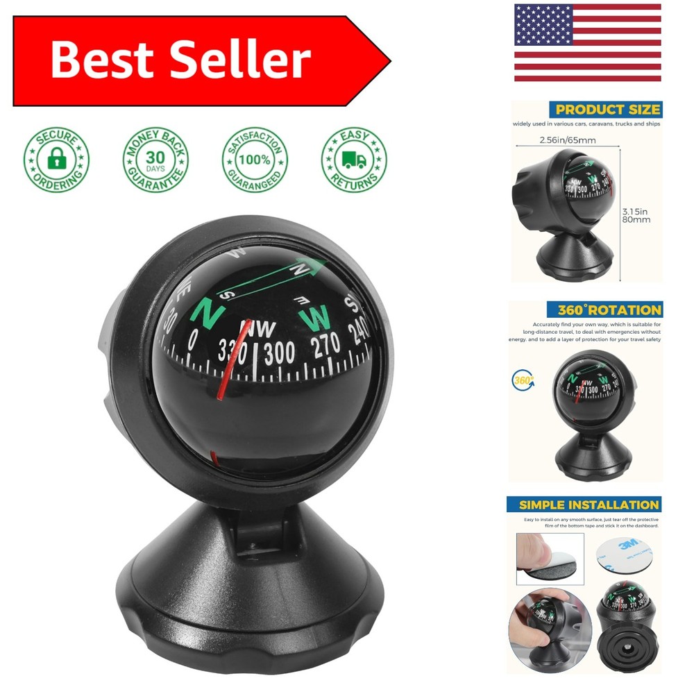 Compact Dashboard Compass Ball - Easy Read & Adjustable Mounting for Vehicles