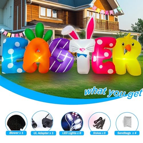 8 FT Easter Inflatables Banner Outdoor Decorations LED Lighted Easter Blow Up