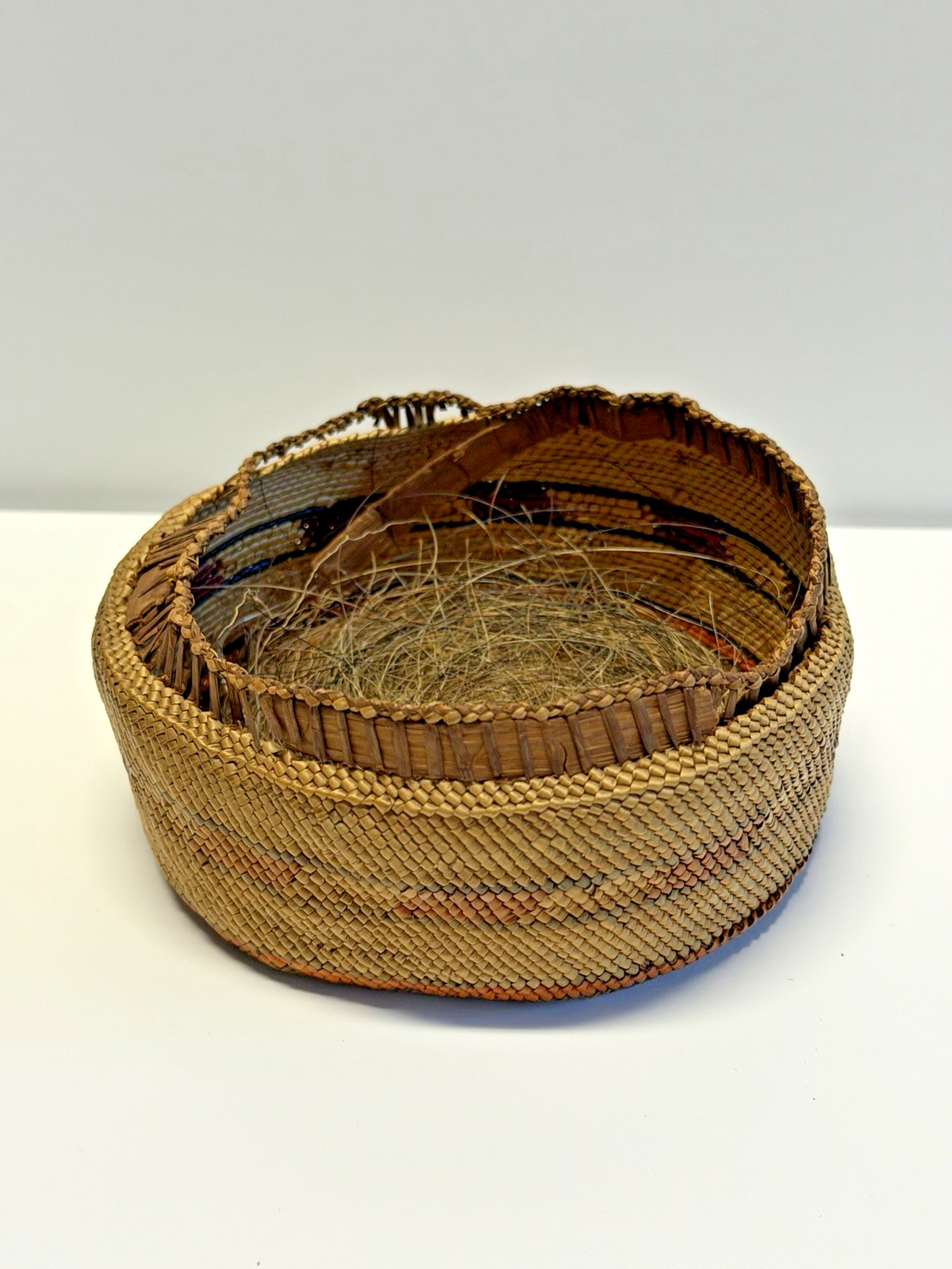 Antique Native American Indian Makah Lidded Woven Basket; Late 1890's; Lot #G7