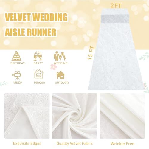 White Velvet Aisle Runner 2FTx15FT Wedding Ceremony Decor