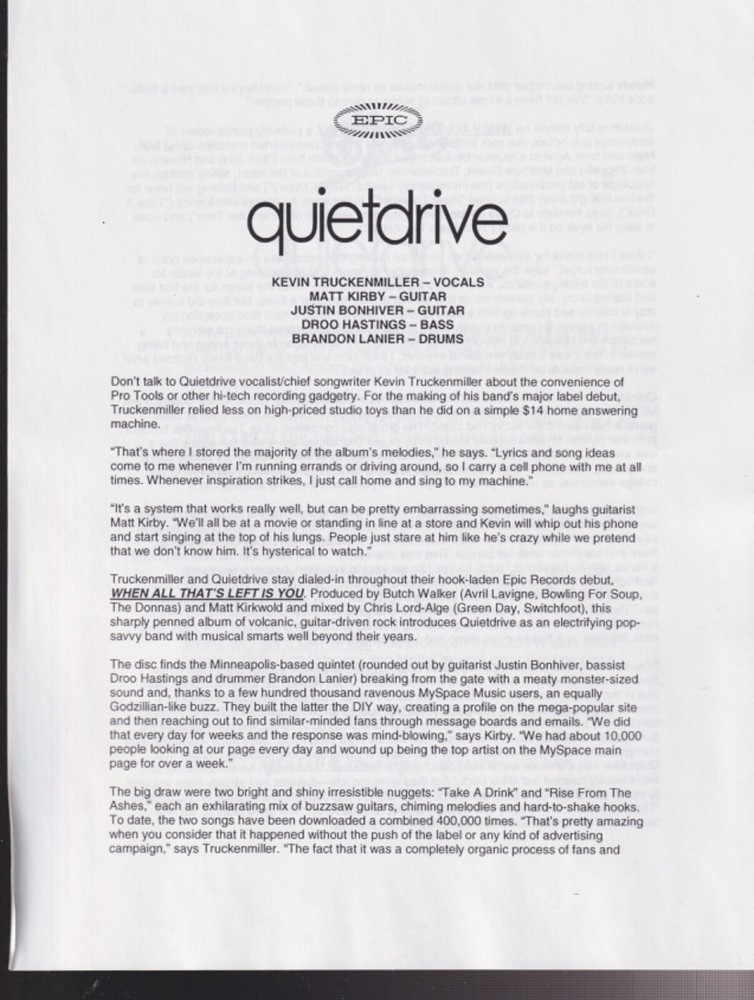 quietdrive when all that's left is you press kit 2005