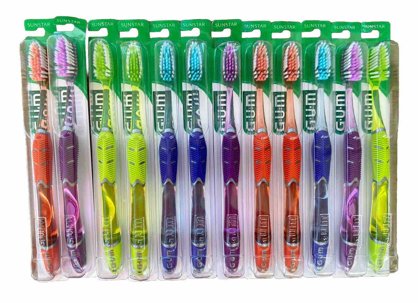 12 Pack GUM Technique Deep Clean Soft Toothbrush - 524 |Full Sized | Multi Color
