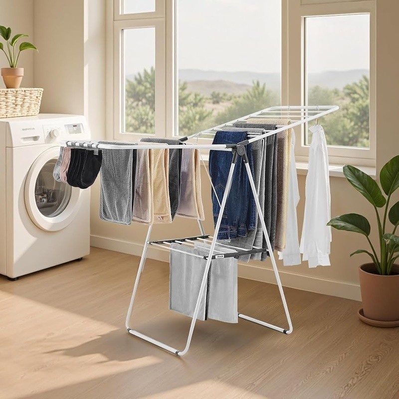 Large Capacity Adjustable Drying Rack W/ 21 Rods Foldable Design & Sock Clips US