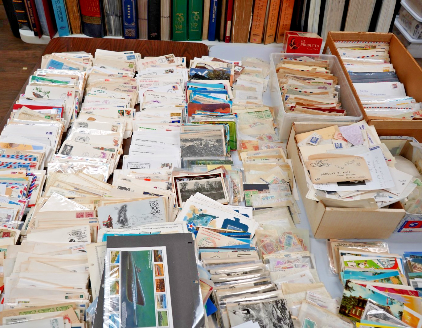 US & Worldwide 30-40Lb Box Lot of Stamps, Kiloware, Covers, Postcards & Ephemera