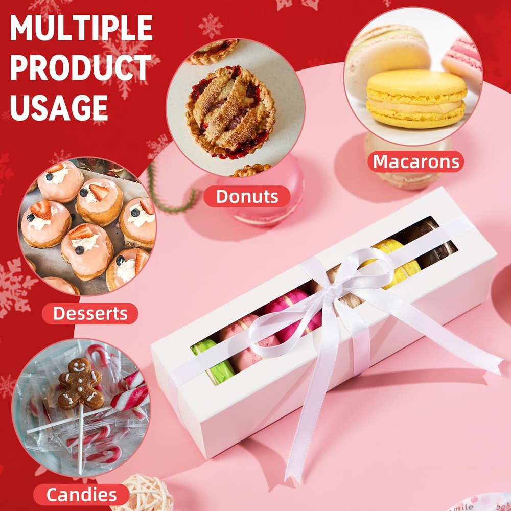 Pink Macaron Boxes, Holds 4 or 5, Window, Ribbon, Packaging, Container, Gift
