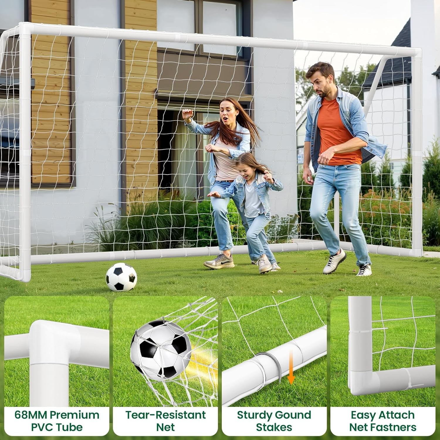 12 x 6' Portable Soccer Goal Net PVC Post Frame Backyard Football Training Set