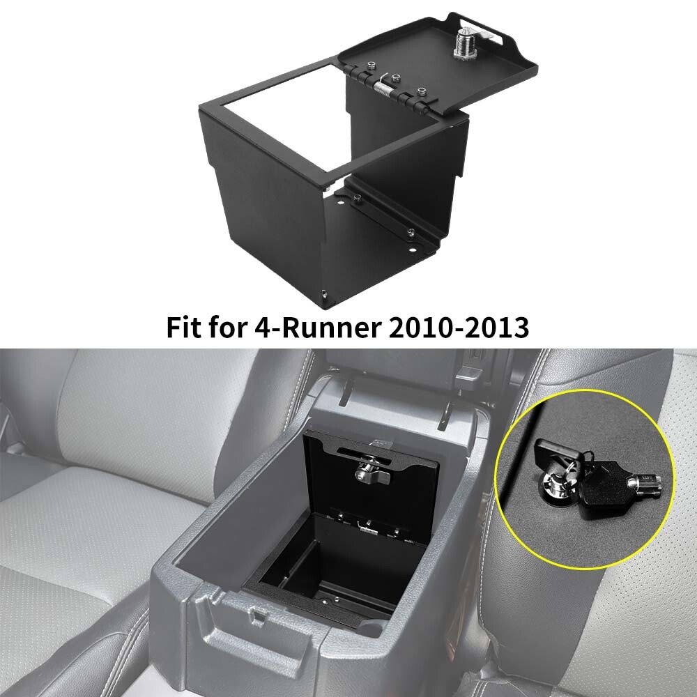 Locking Console Safe Armrest Console Security Storage Box for 4Runner 10+ w/keys