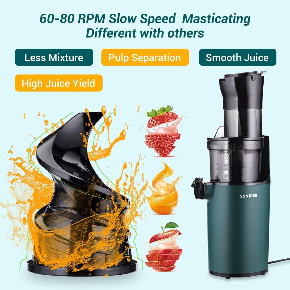 SOVIDER Juicer Machines Fruit Veg Squeezer Slow Masticating Brush Pulp Cup US