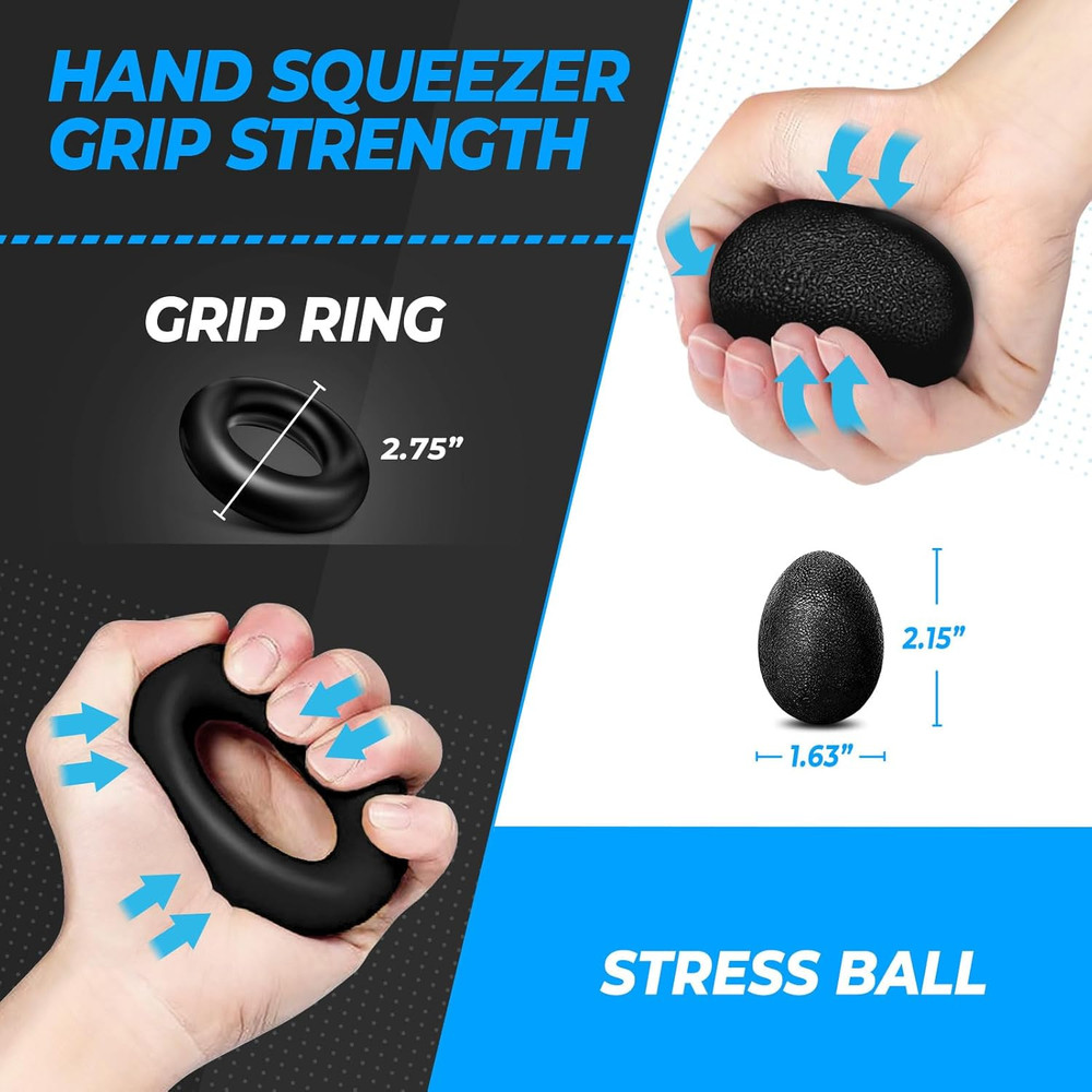 Hand Grip Strengthener Set 5 Pack, Adjustable Forearm Trainer, Grip Ring Ball