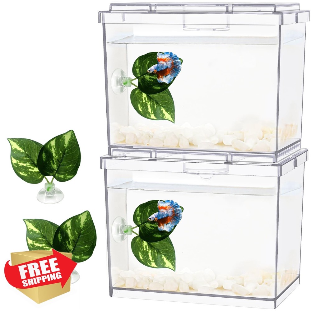 MoonOrange Mini Betta Fish Tank 0.2 Gal, Pack-2, Stackable