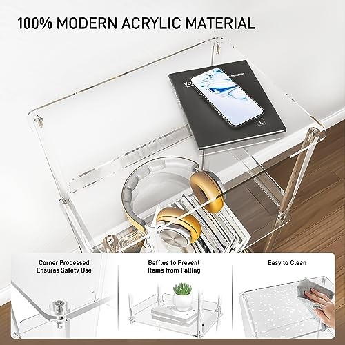 Acrylic Printer Stand, 3 Tier Clear Printer Cart with Lockable Wheels,