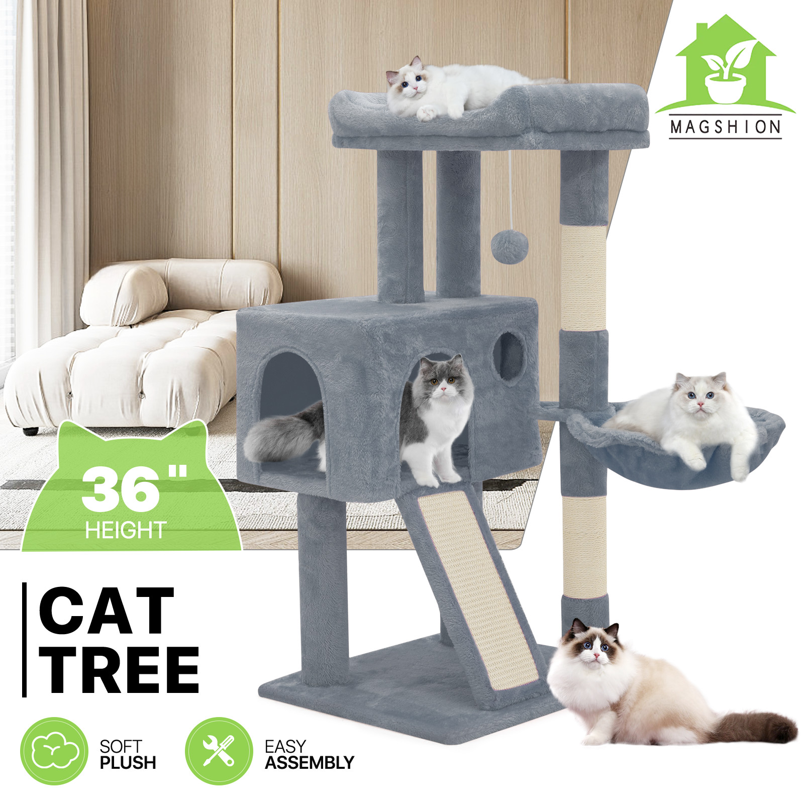 Cat Tree Kitten Playing Condo House Activity Center Light Gray/ Pink/Smoky Gray
