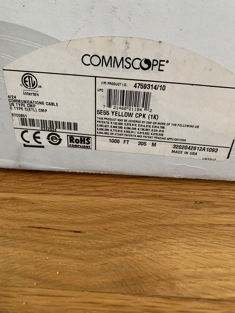 UNIPRISE COMMSCOPE DATAPIPE CAT 5E PLENUM CABLE (1000 FEET )