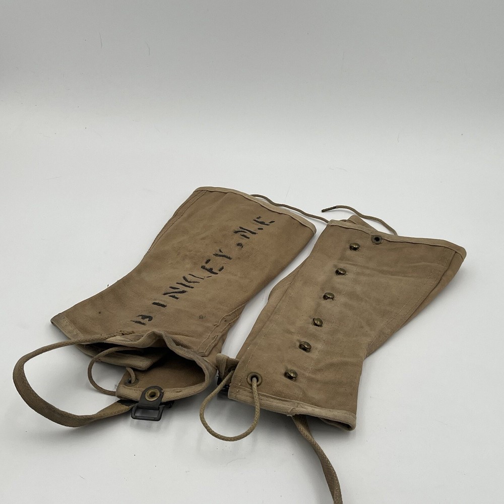 WW2 USMC Canvas Leggings Named Binkley M.E. W/ Laces Army Marine Soldire