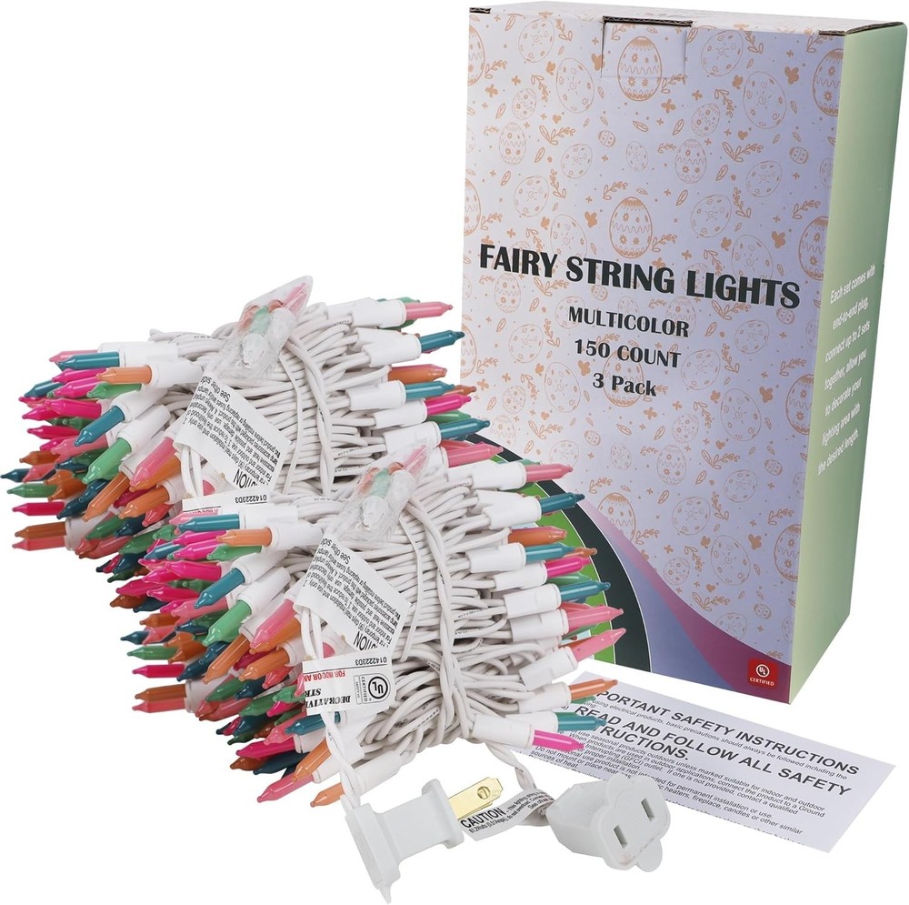 3 Sets Easter String Lights, 150 Count 30 FT Each White Wire Mini Pastel Fair...