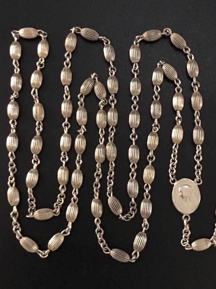 ANTIQUE ALL SOLID STERLING SILVER ROSARY by GOLDI KAPLAN - 23gm 20.5" - SWEDEN