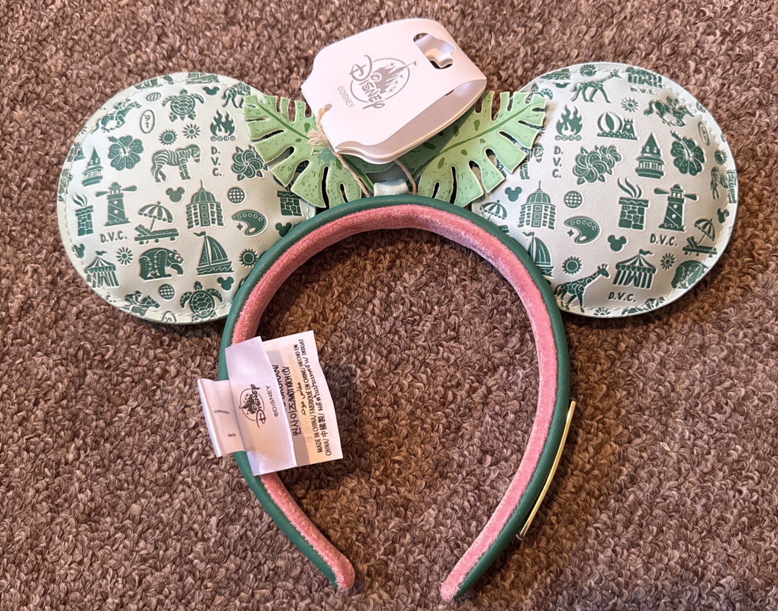 2024 Disney Parks DVC Loungefly Vacation Club Pink Green Ears Headband NEW!