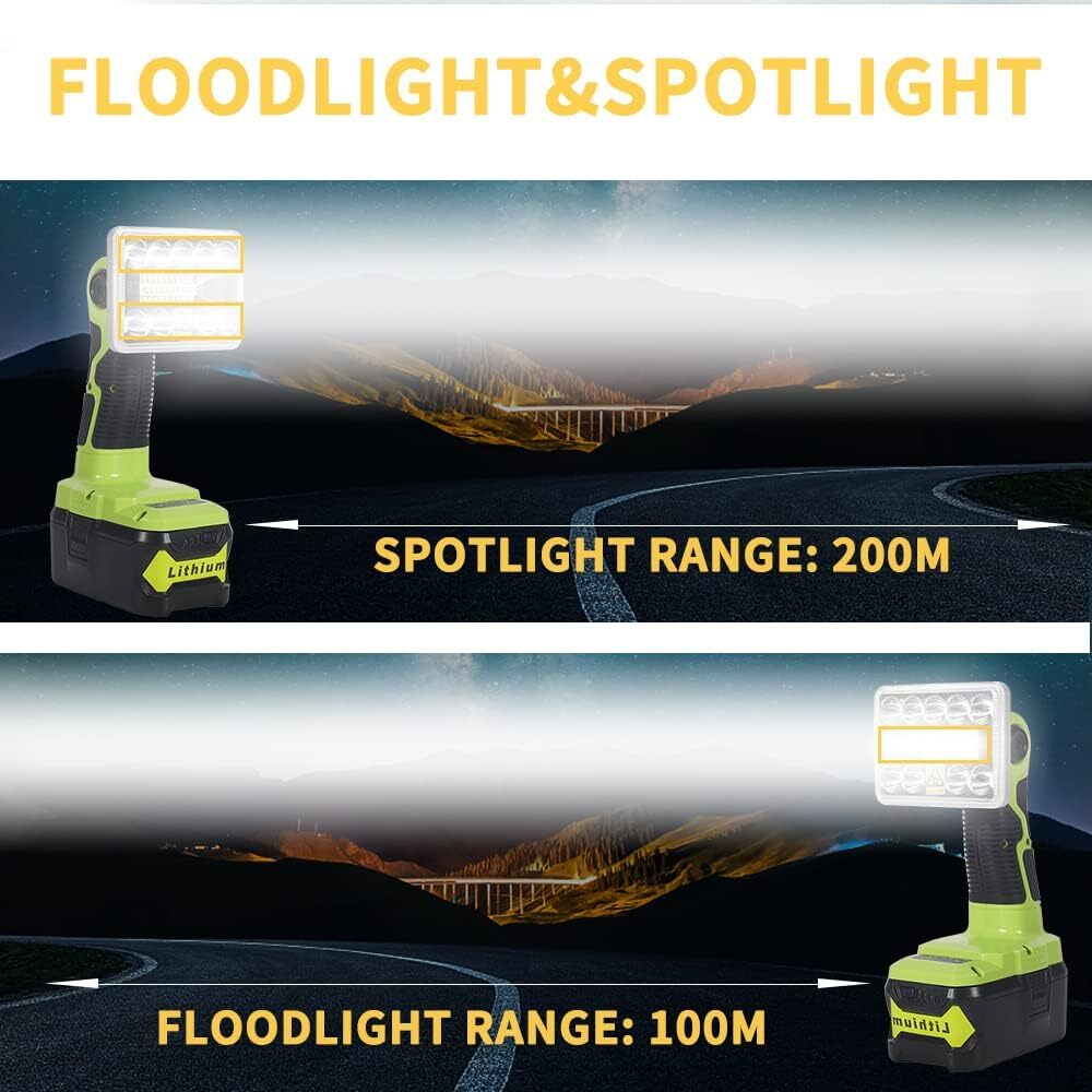 Cordless LED Work Light for Ryobi 18V Li-Ion Battery Handheld Jobsite Light 9W