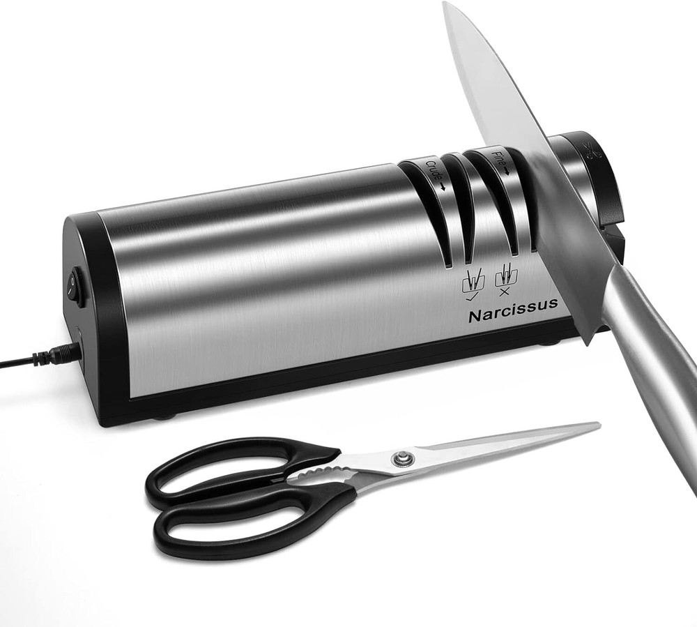 Professional Electric Knife Sharpener with Scissors Attachment - 2 Stage Designs