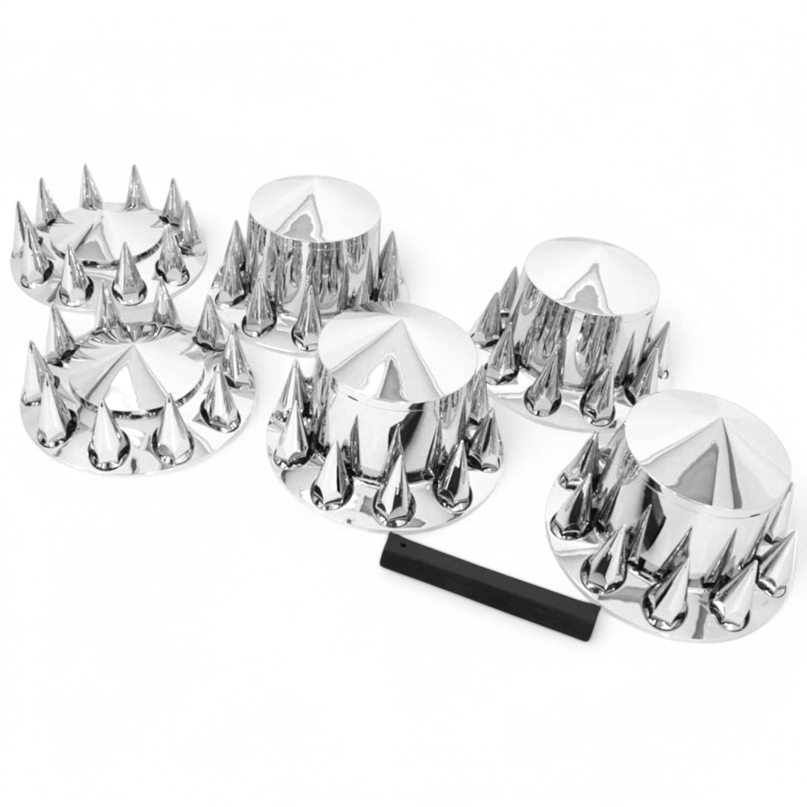 Front & Rear Chrome Hub Cover Kit 33mm Semi Truck Wheel Axle Covers Spiked