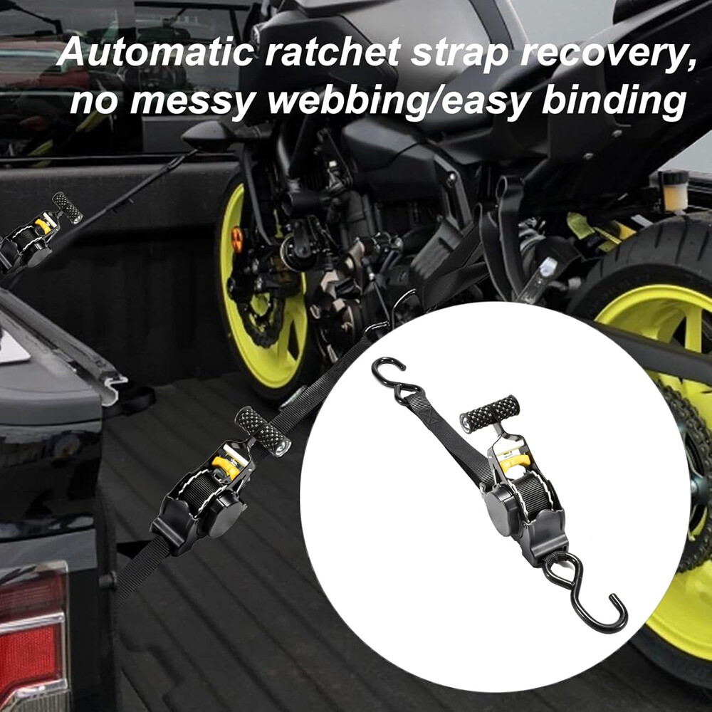 Cargo Transom Tie Down Strap 1500LBs Retractable Ratchet Strap w/S-Hook 2-pack
