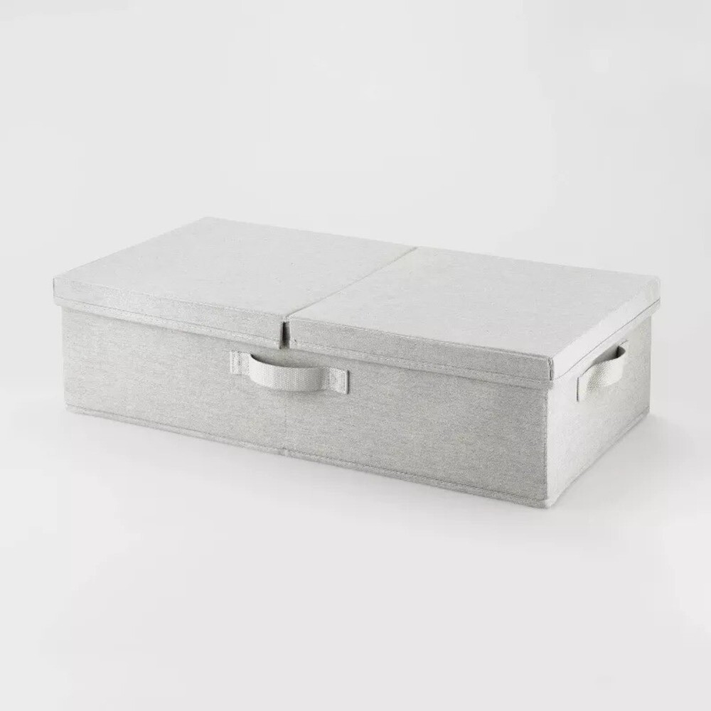 Underbed Fabric Bin with Lid Light Gray