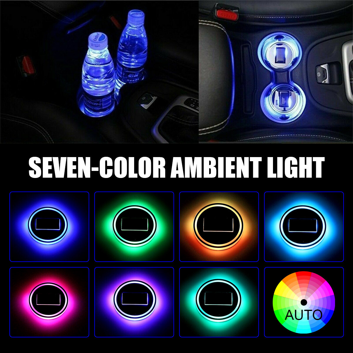 2pcs LED Solar Cup Pad Car Light Cover Interior Decoration Car Light Accessories
