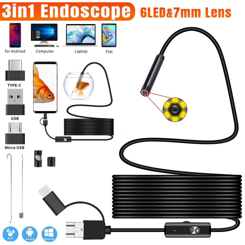 LED Megapixels HD USB C Endoscope Type C Borescope Inspection Camera for Android