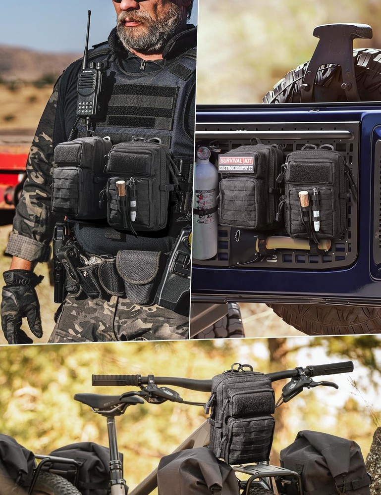 2 Pack Molle Accessories Tactical EDC Pouch, Small Tool Bag, Utility Black