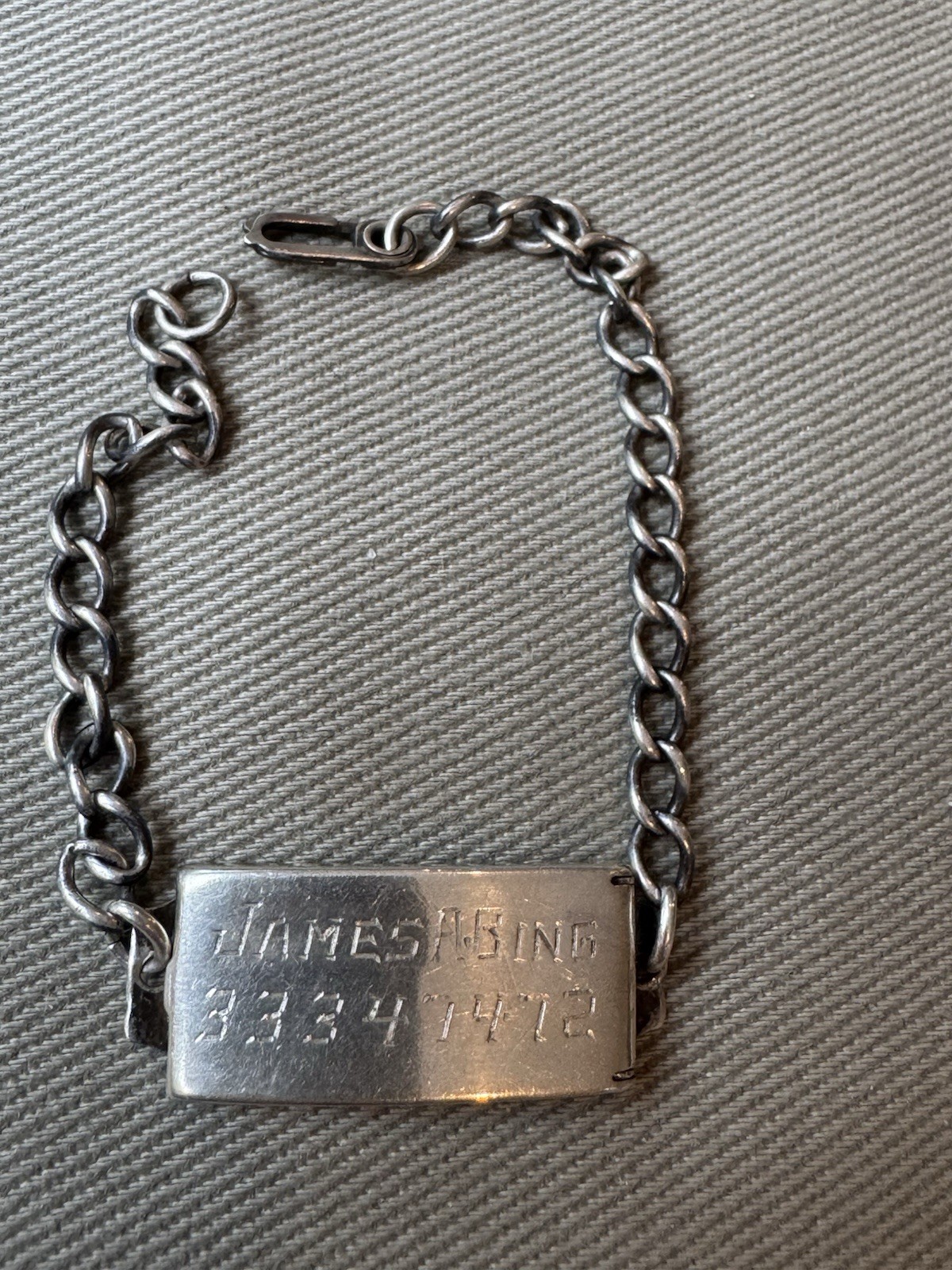 Antique Sterling .925  WWII US Soldier 7.5” ID Bracelet Locket w/Girl Friend Pic