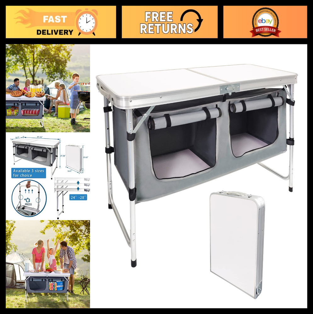 Lightweight Folding Camping Table with Storage - Adjustable Height, Portable Pic
