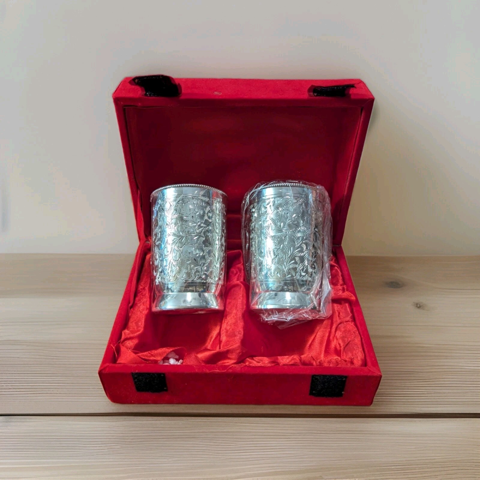 Vtg India Silverplate Tumblers Cups Unmarked  Set Of 2 New In Box