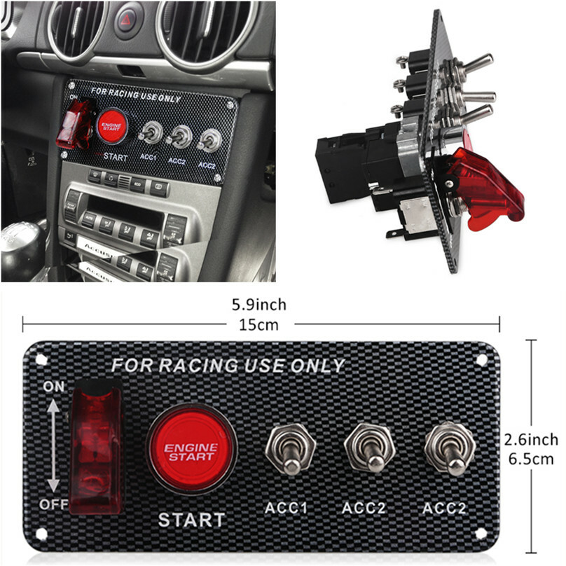 Car Carbon Fiber Panel Start Buttons Power Toggle Ignition Engine 5in1 Button