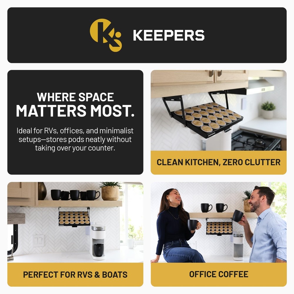 KEEPERS Under Cabinet K Cup Holder with Swing-Down Access – Space-Saving C